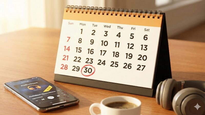 カレンダーとスマホを配置し、期間限定の無料体験をイメージしたデスク