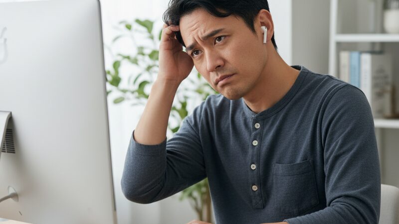 オーディオブックに集中できない男性